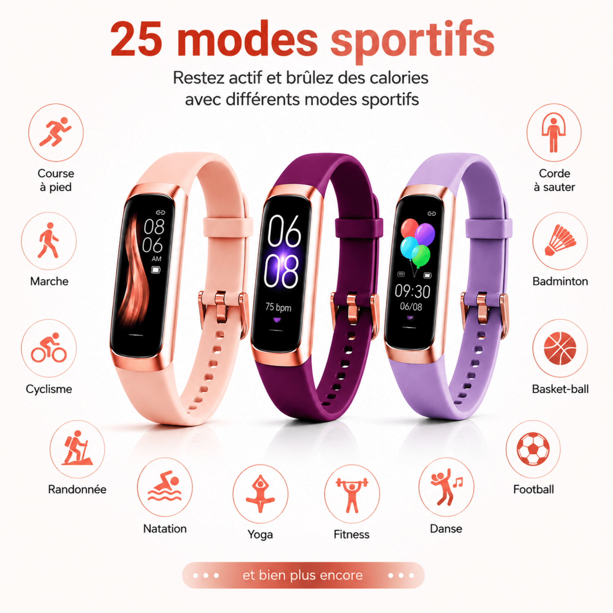 VANOVAA Bracelet Connecté Fitness – Écran AMOLED 1,1" Cardio 24/7, SpO2, Sommeil & 25 Sports