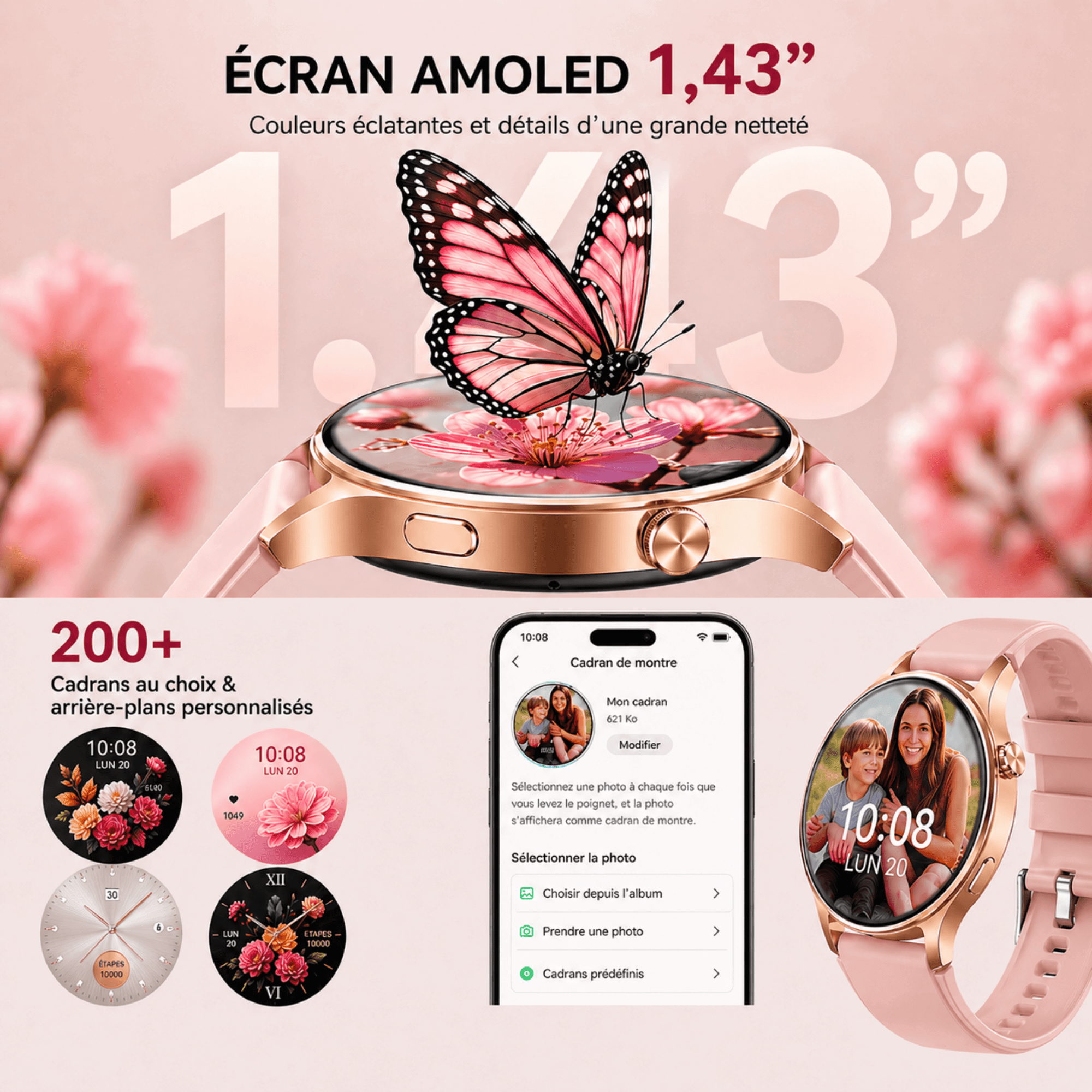 Écran AMOLED smartwatch femme VANOVAA haute définition