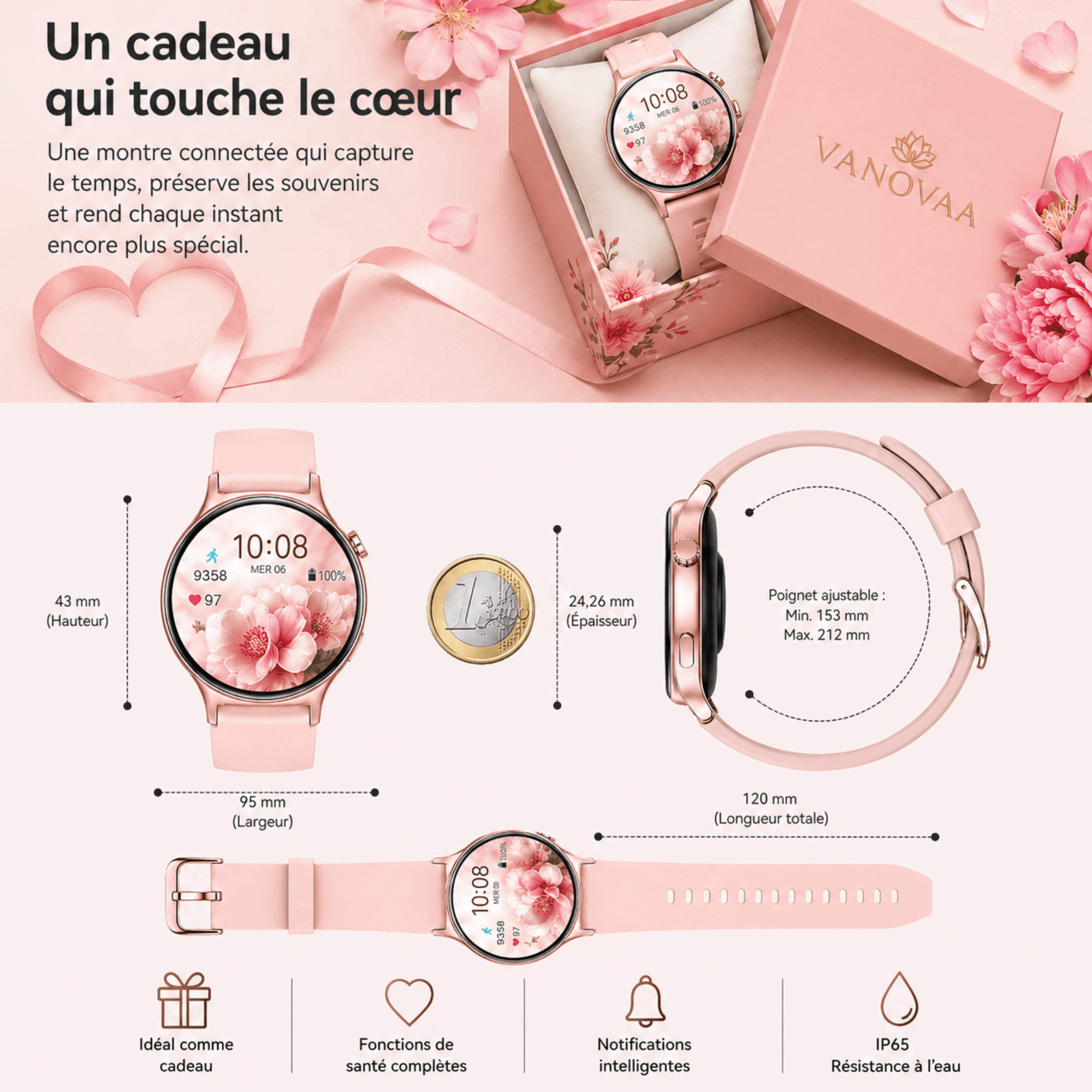 Smartwatch femme VANOVAA idée cadeau emballage