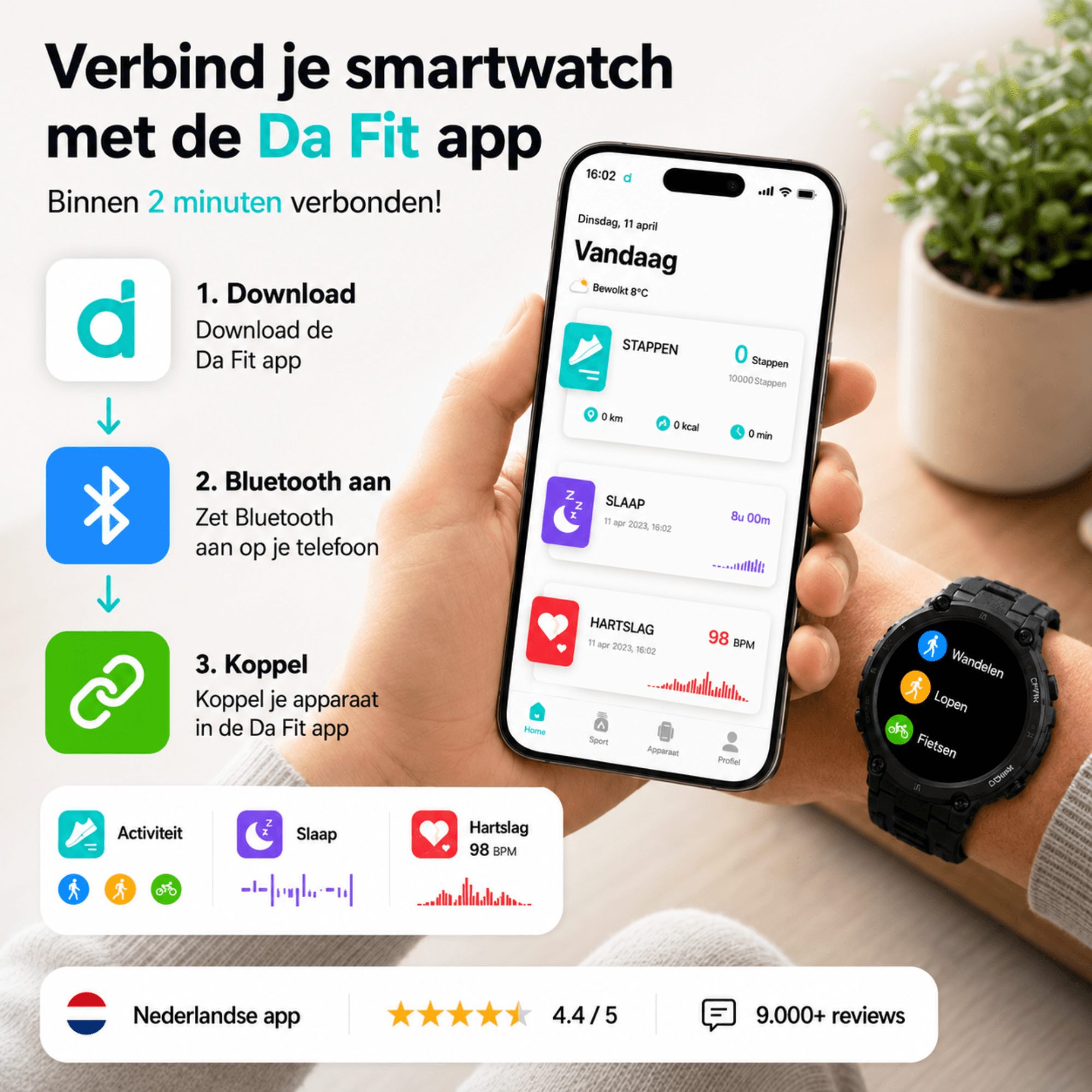 Vanovaa Smartwatch Heren & Dames – Bluetooth Bellen, 1.39" IPS HD, IP67 – Hartslagmeter & 100+ Sportmodi – Incl. Extra Band