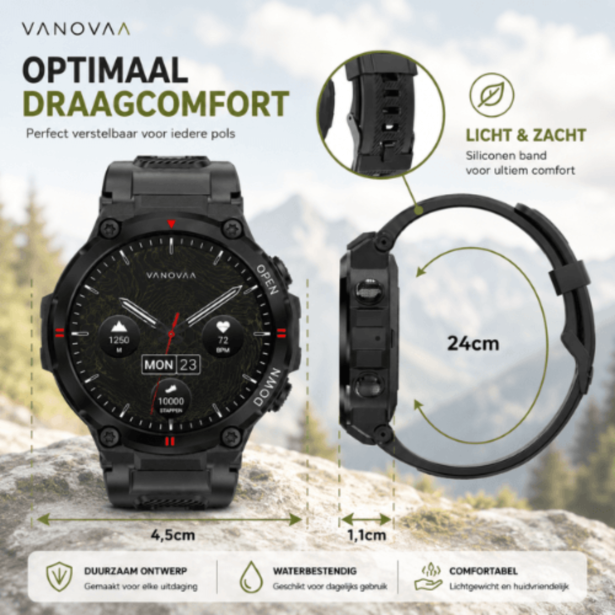 Vanovaa Smartwatch Heren & Dames – Bluetooth Bellen, 1.39" IPS HD, IP67 – Hartslagmeter & 100+ Sportmodi – Incl. Extra Band