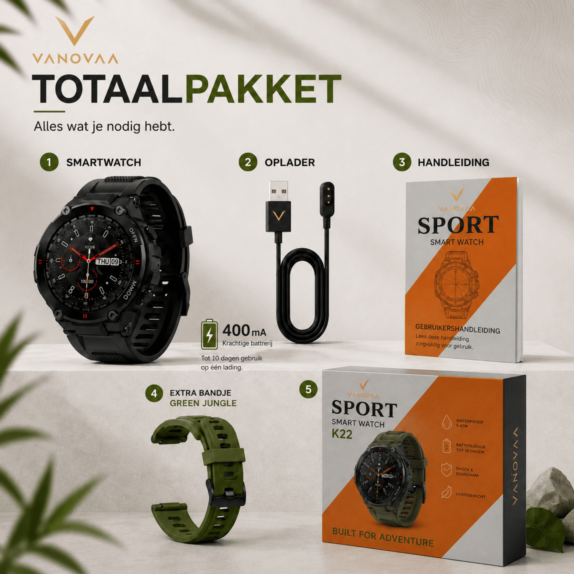 Vanovaa Smartwatch Heren & Dames – Bluetooth Bellen, 1.39" IPS HD, IP67 – Hartslagmeter & 100+ Sportmodi – Incl. Extra Band