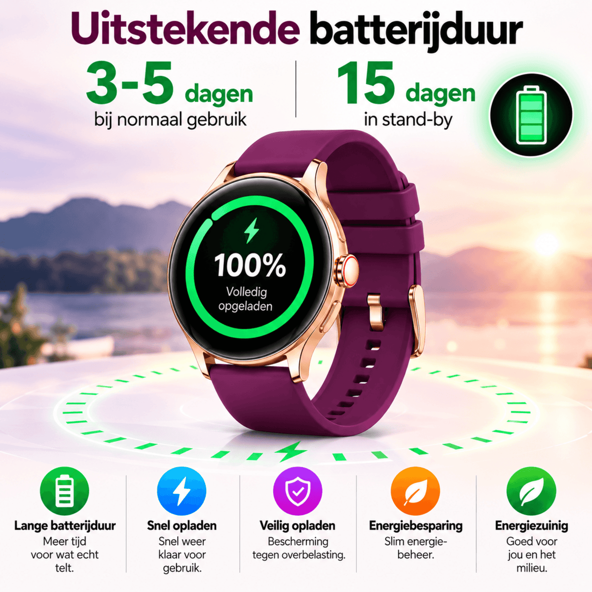Smartwatch Dames - Bluetooth Bellen - 1.43'' AMOLED Ultra Clear Display - Ultradun Design - Hartslag, Slaap & SpO2 Monitor - Geschikt voor iPhone, Samsung & Android - 100+ Sportmodi - IP65 Spatwaterdicht - 3 Bandjes