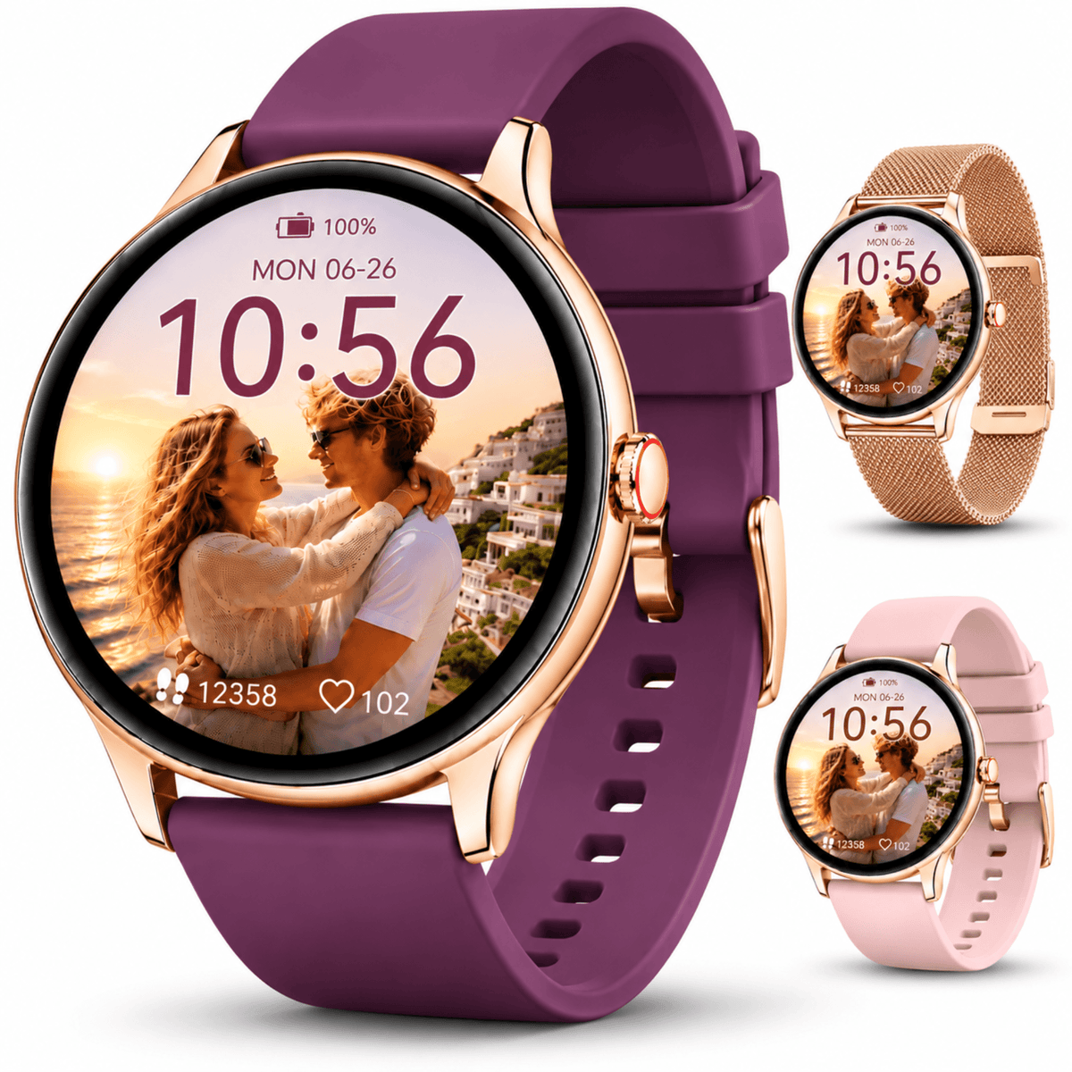 Smartwatch Dames - Bluetooth Bellen - 1.43'' AMOLED Ultra Clear Display - Ultradun Design - Hartslag, Slaap & SpO2 Monitor - Geschikt voor iPhone, Samsung & Android - 100+ Sportmodi - IP65 Spatwaterdicht - 3 Bandjes