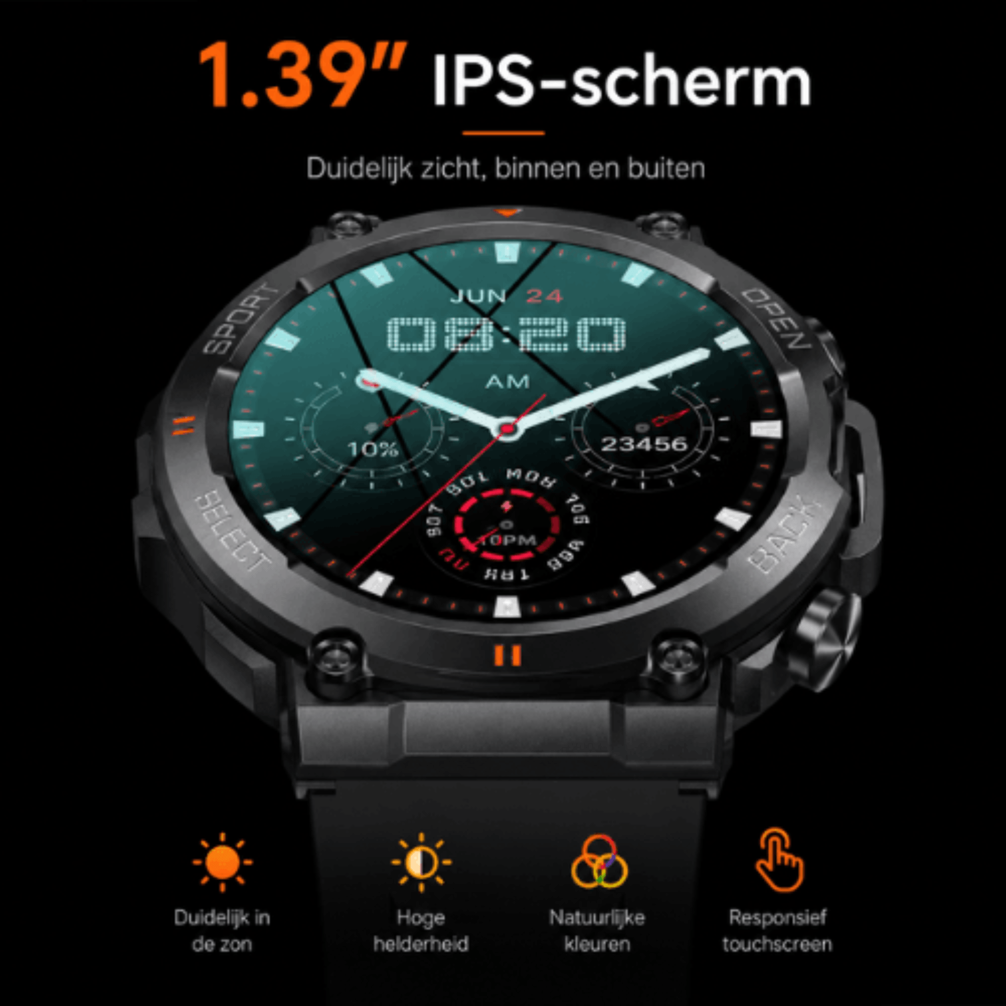 Vanovaa Smartwatch Heren & Dames – Bluetooth Bellen, 1.39" IPS HD, IP67 – Hartslagmeter & 100+ Sportmodi – Incl. Extra Band