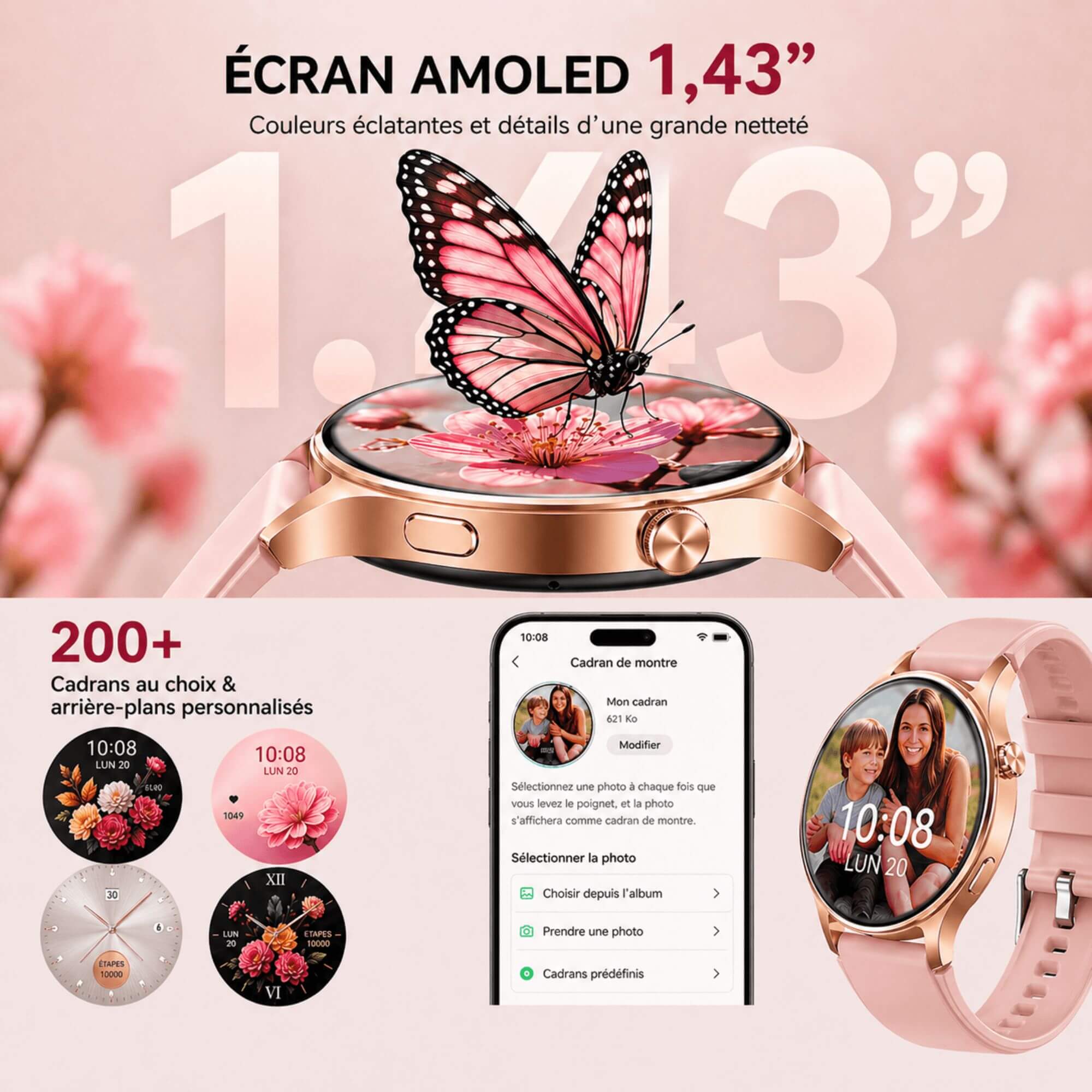 VANOVAA Smartwatch Femme – Montre Connectée AMOLED Appels Bluetooth & Suivi Santé